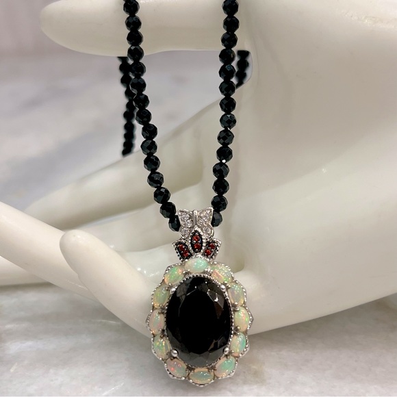Silver Shungite Multigemstone Pendant Thai Black Spinel Beaded Necklace - Picture 4 of 14